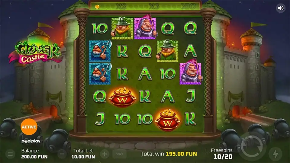 The Pot Collector feature in Clover Castle slot, gathering coin symbols for extra rewards.