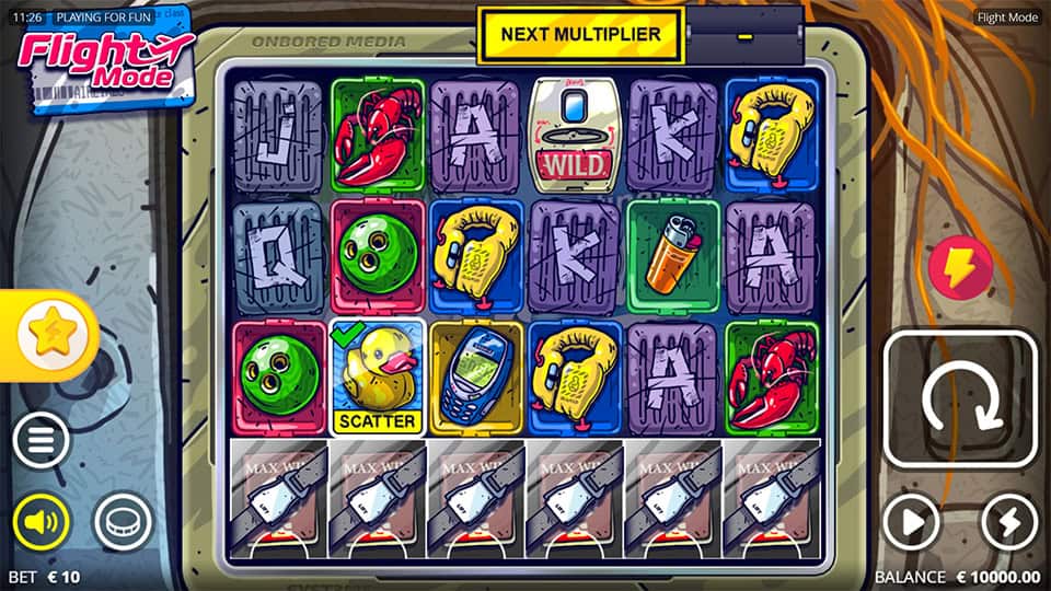 Colorful grid of retro gadgets, ducks, and wilds shown in airplane tray layout.