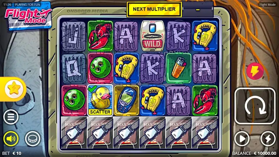 Colorful grid of retro gadgets, ducks, and wilds shown in airplane tray layout.