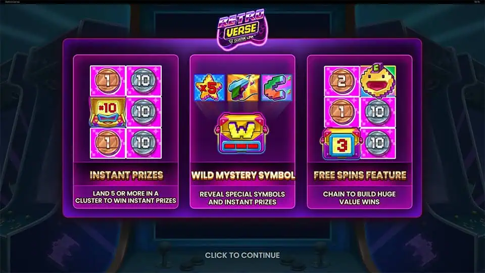 Retroverse slot intro screen