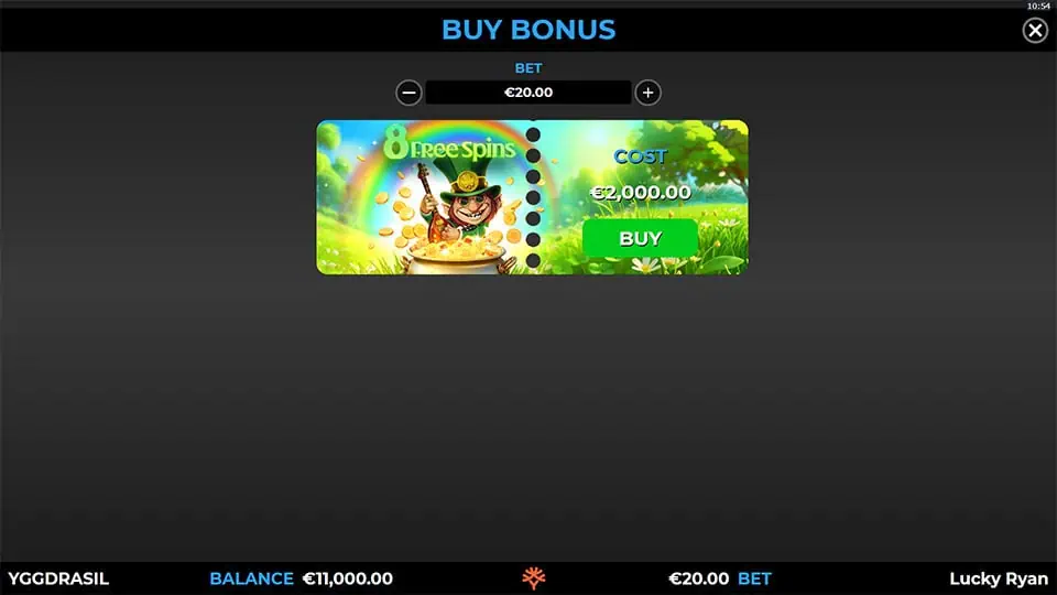 Bonus Buy screen offering 8 Free Spins for x100 the bet.