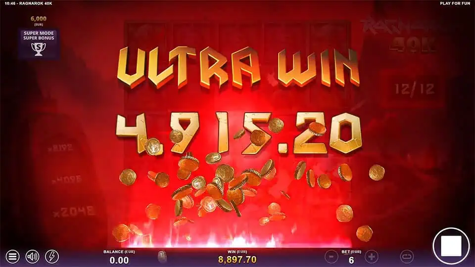 Ultra Win display with €4,915.20 and falling coins.