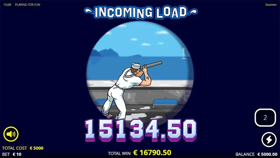 Zoomed-in scope view on a sailor with bold win display and ocean background labeled “Incoming Load”.