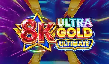 Slot logo for 8K Ultra Gold Ultimate with glowing star and neon effects.