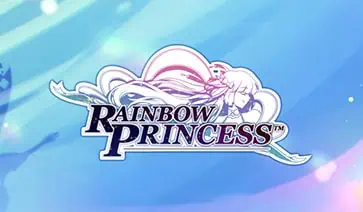 Slot logo with anime-style princess standing over a dreamy pastel cloudscape with rainbows.
