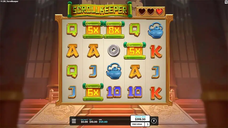 Scroll Keeper slot feature sticky wild multiplier