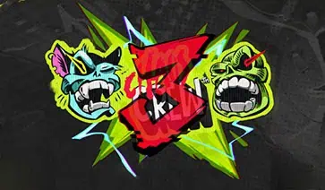 Chaos Crew 3 logo featuring graffiti-style art with snarling cat and zombie heads against a chaotic neon backdrop.
