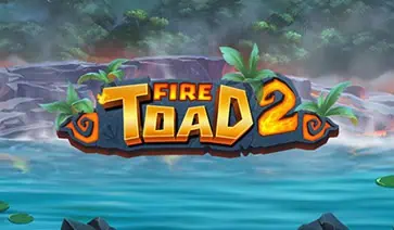 Fire Toad 2 logo on a misty volcanic lake backdrop with palm trees and lily pads.