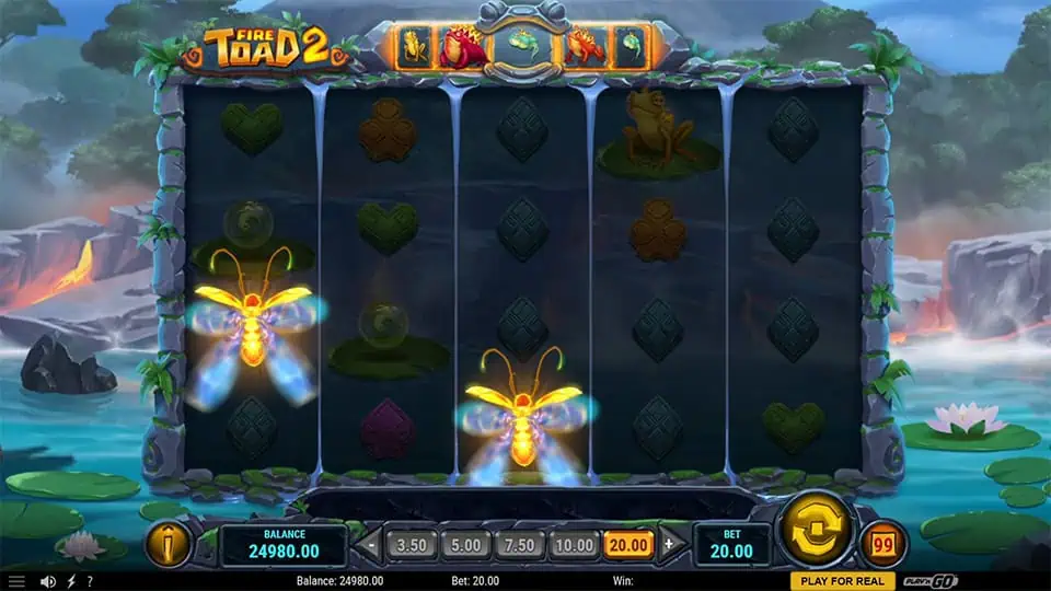 Feature screen showing symbol upgrades in Free Spins, Golden Lilypad activation, and Inferno Spins for bigger wins.