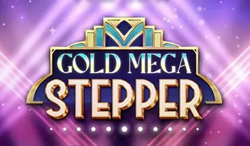 Gold Mega Stepper slot logo with art deco style and glowing purple background.
