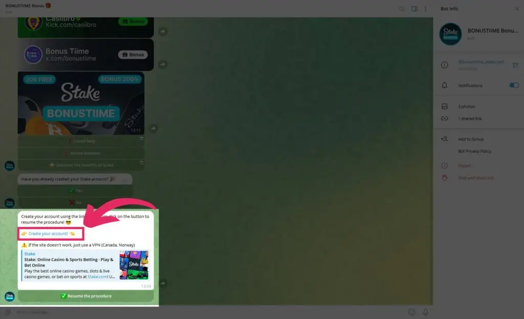 Instructions for creating a Stake account