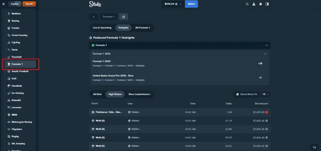 Bonustiime_Stake_Formula_1_ Menu