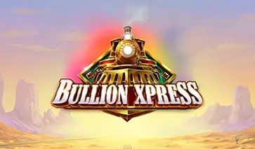 Bullion Xpress logo with a golden train engine charging forward on desert railway tracks under a glowing sky.