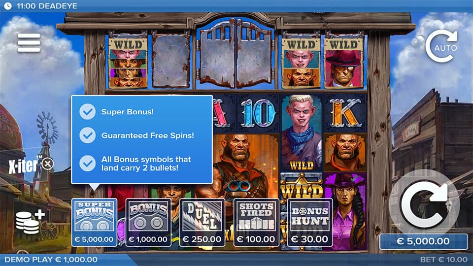 Bonus buy screen showing five X-iter modes including Super Bonus, Duel, and Bonus Hunt, each with unique modifiers.
