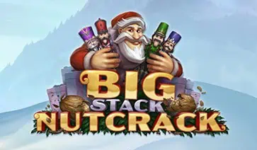 Big Stack Nutcrack slot logo with Santa holding nutcrackers on a snowy mountain background.