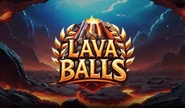 Lava Balls slot logo with erupting volcano and fiery landscape framed by molten rock.