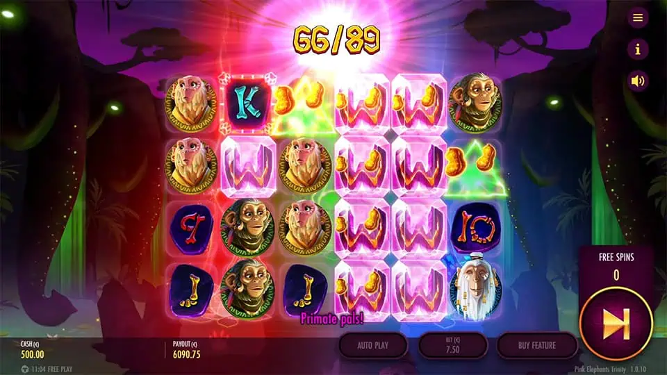 Pink Elephants Trinity slot feature double peanut