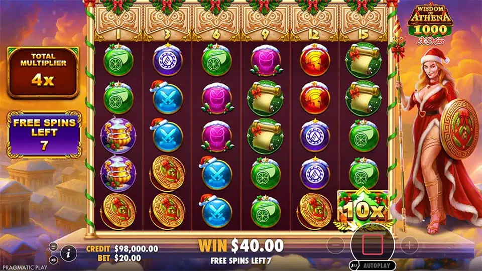 Wisdom of Athena 1000 Xmas slot feature multiplier