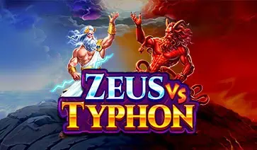 Zeus vs Typhon logo with Zeus wielding lightning and Typhon summoning fire on a stormy mountaintop.