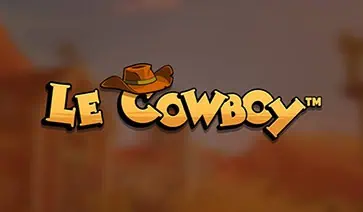 Le Cowboy slot logo with cowboy hat detail against a desert town backdrop.