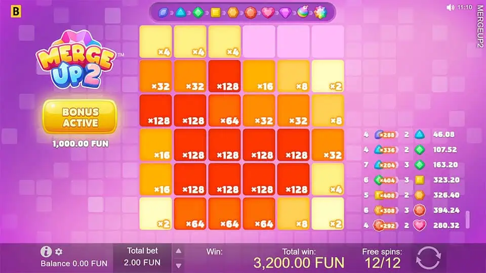 Merge Up 2 slot feature spot multiplier 1