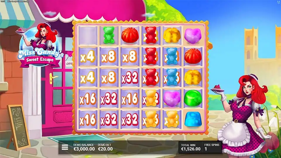 Miss Candys Sweet Escape slot feature spot multiplier