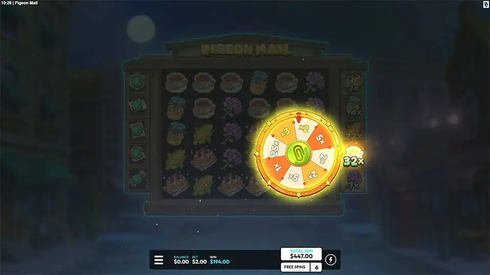 Pigeon Mail slot feature multiplier wheel 1