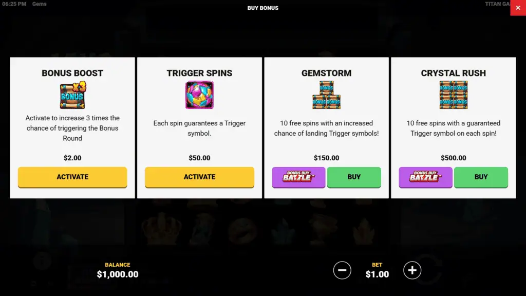 Titan gaming gems bonus buy
