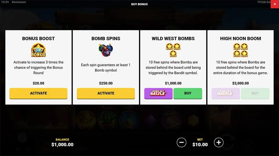 Boomtown slot bonus buy