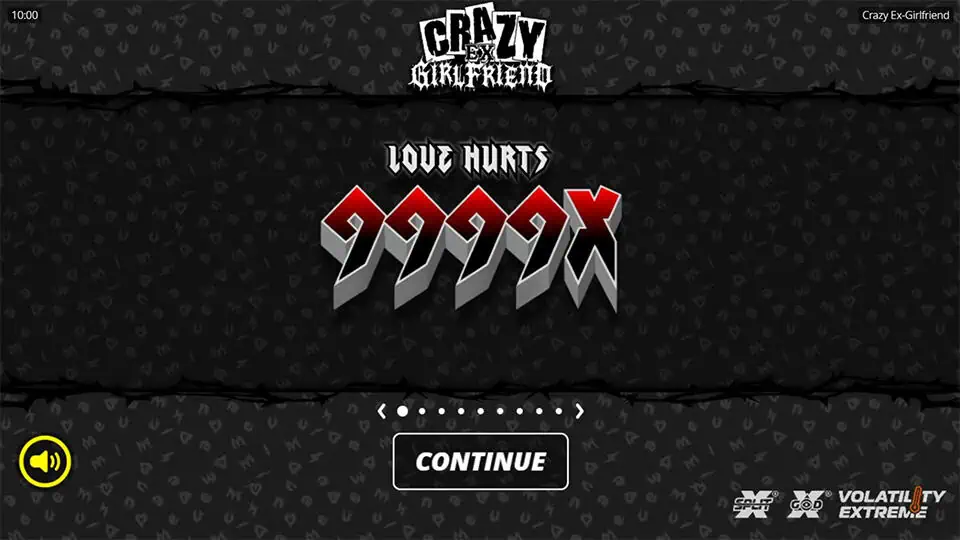 Intro screen showing 9999x max win with barbed wire background.