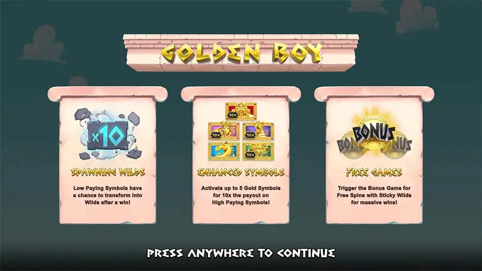 Golden Boy slot intro screen 1