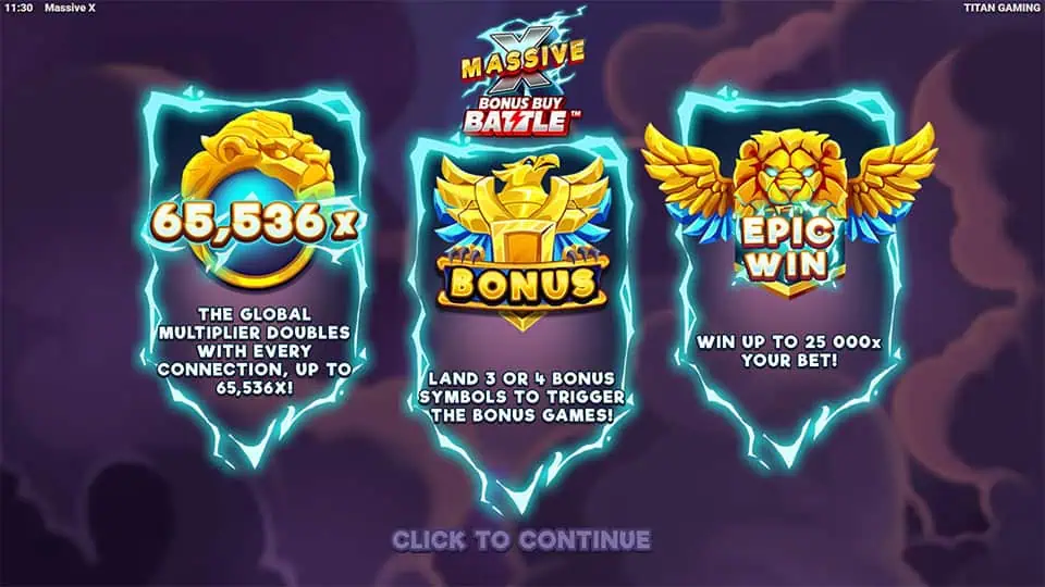 Massive X slot intro screen