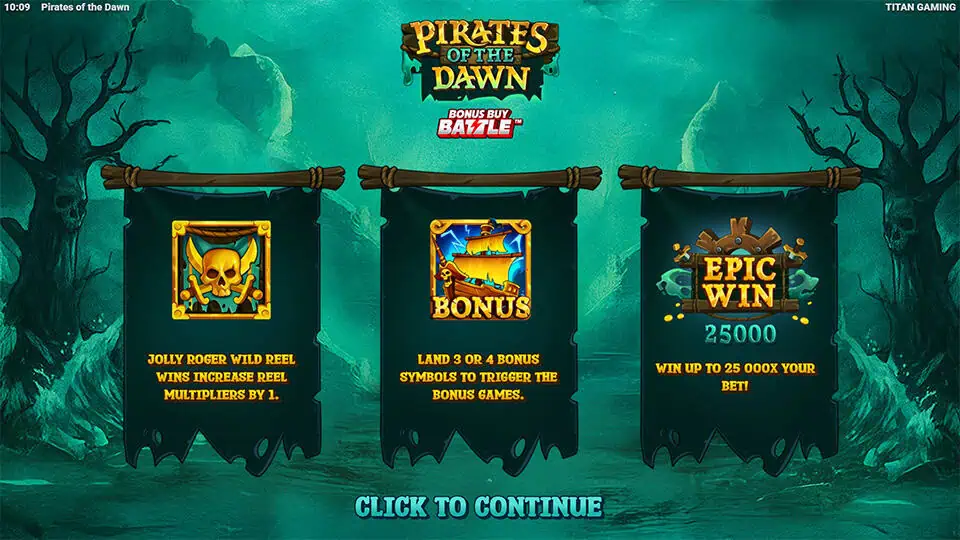 Pirates of the Dawn slot intro screen