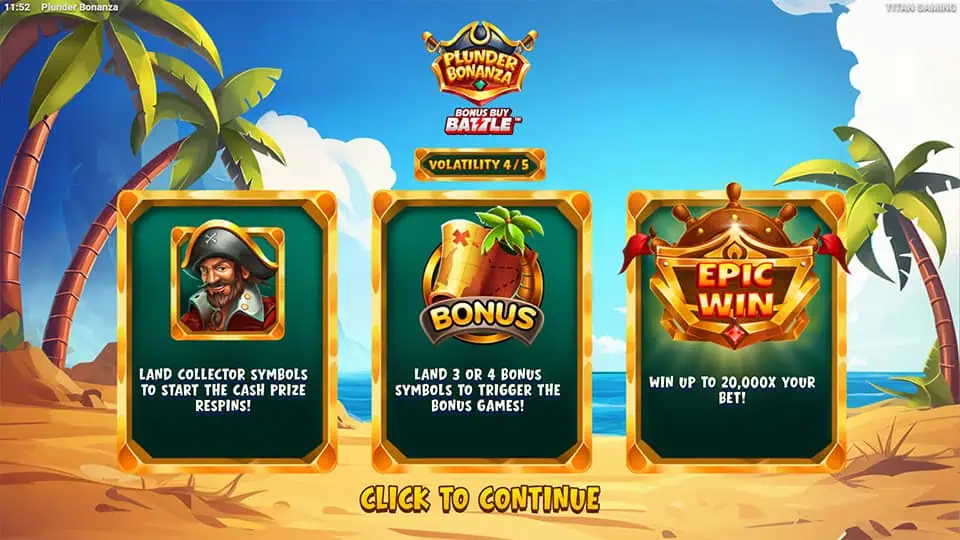 Plunder Bonanza slot intro screen 1