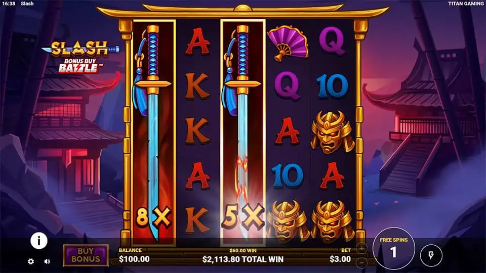 Slash slot feature wild reel multiplier