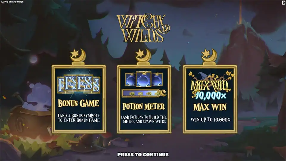 Witchy Wilds slot intro screen