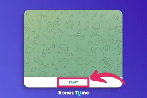 Start screen of the BonusTiime Stake Telegram bot with the “Start” button visible.
