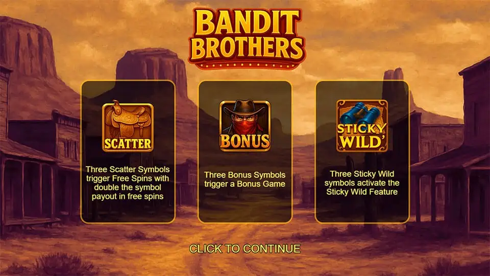 Bandit Brothers slot intro screen