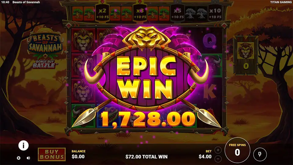 Beasts of Savannah slot big win