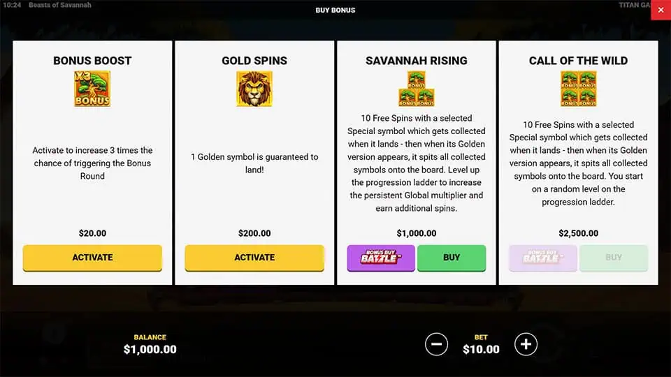 Beasts of Savannah slot bonus buy