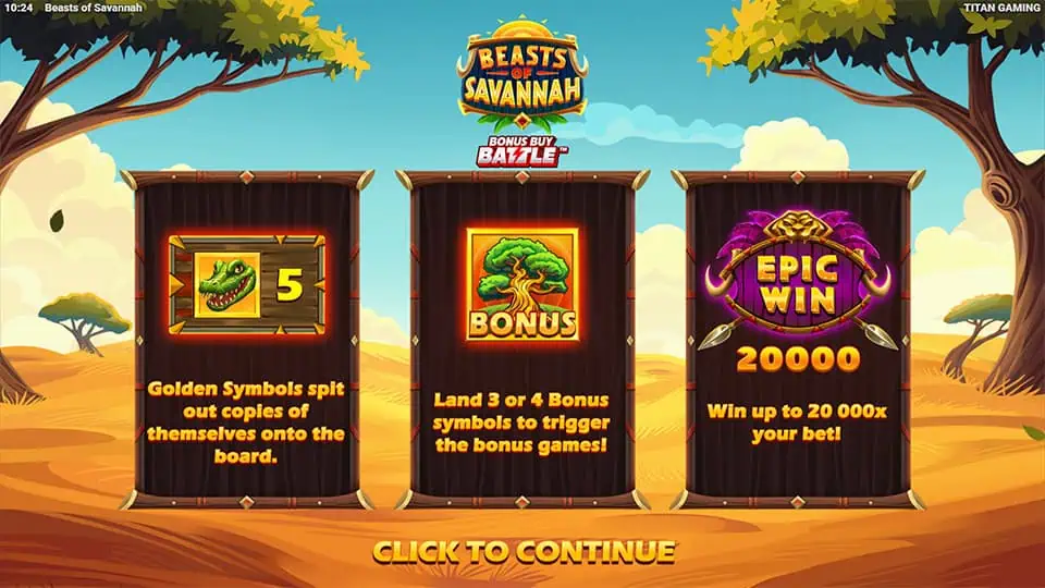 Beasts of Savannah slot intro screen