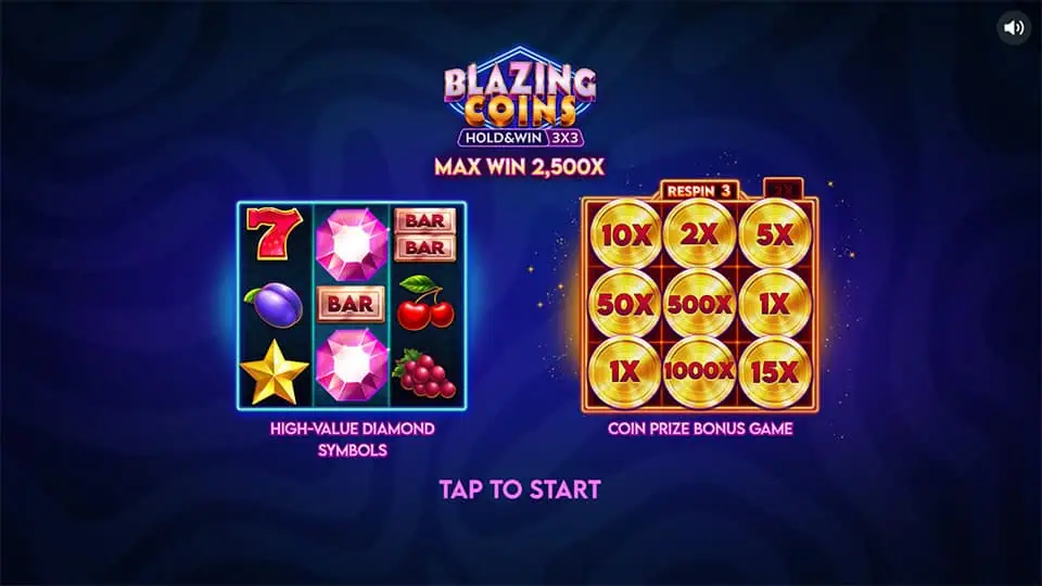 Blazing Coins Hold and Win slot intro screen 1