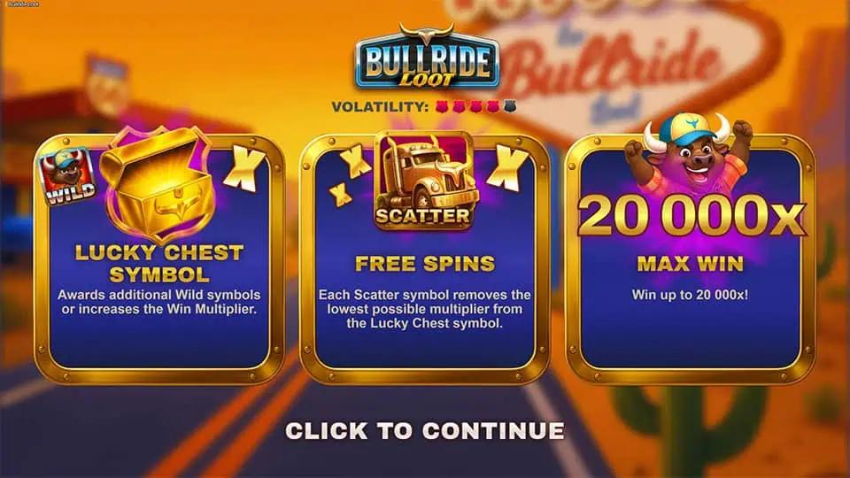 Bullride Loot slot intro screen