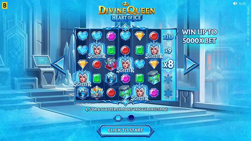Divine Queen Heart of Ice slot intro screen 1
