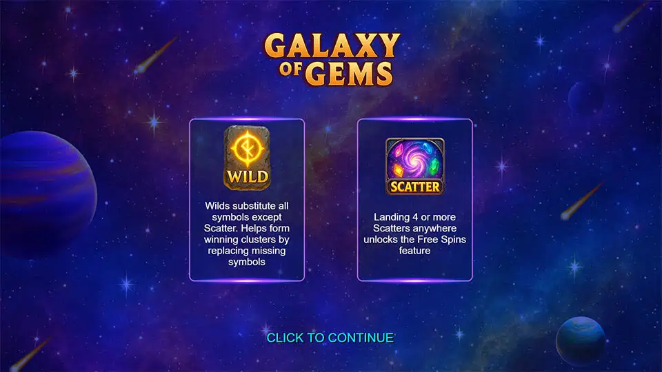 Galaxy of Gems slot intro screen
