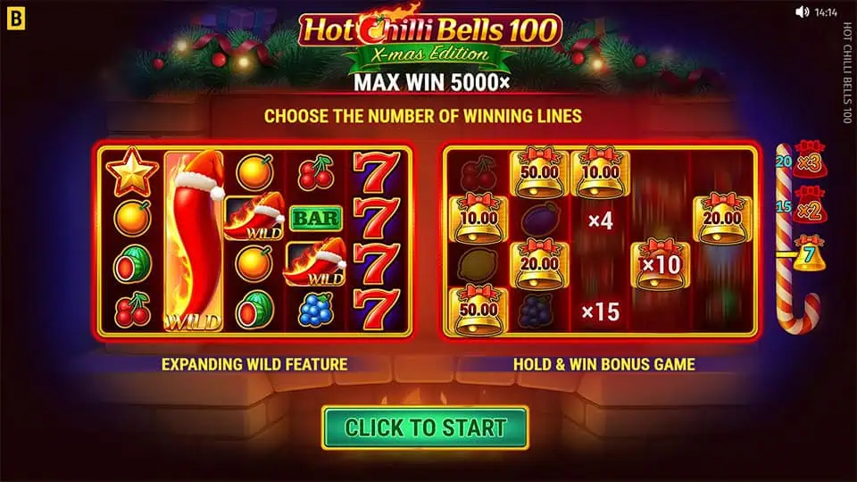 Hot Chilli Bells 100 Xmas Edition slot intro screen