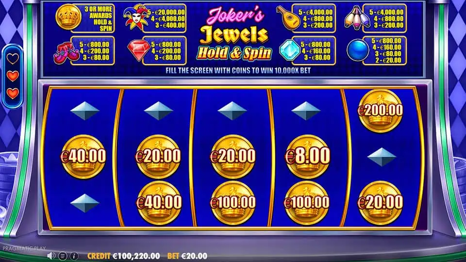 Jokers Jewels Hold Spin slot feature hold and spin