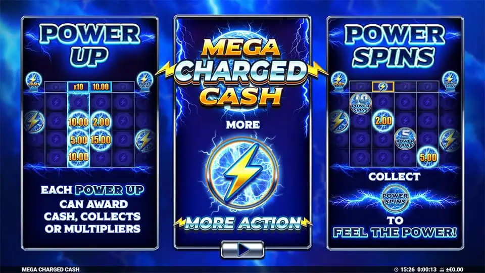 Mega Charged Cash slot intro screen