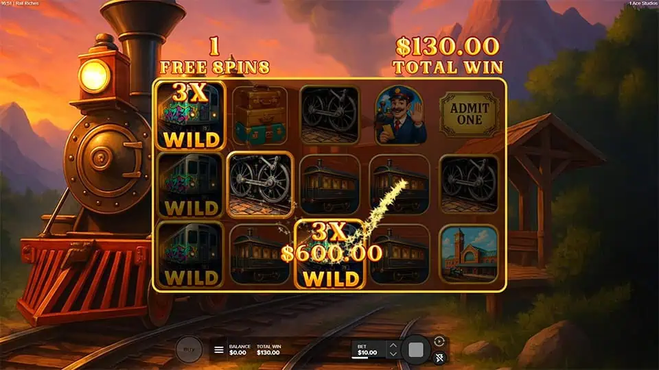 Rail Riches slot feature wild multiplier