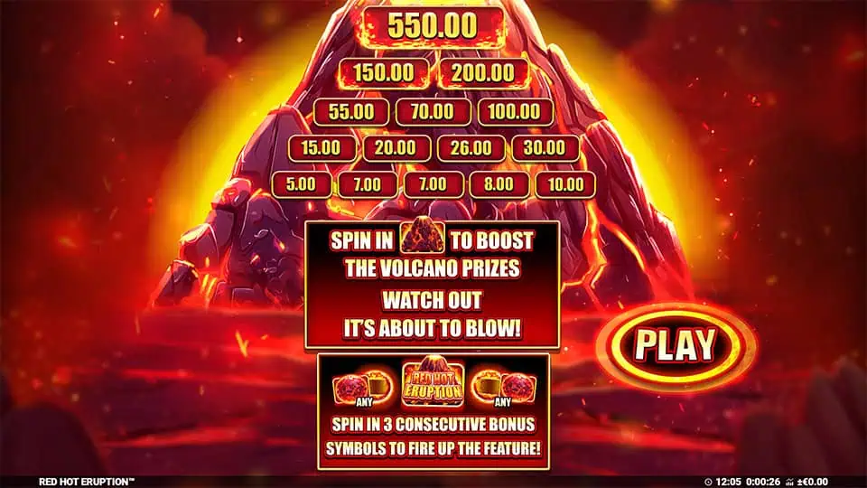 Red Hot Eruption slot intro screen